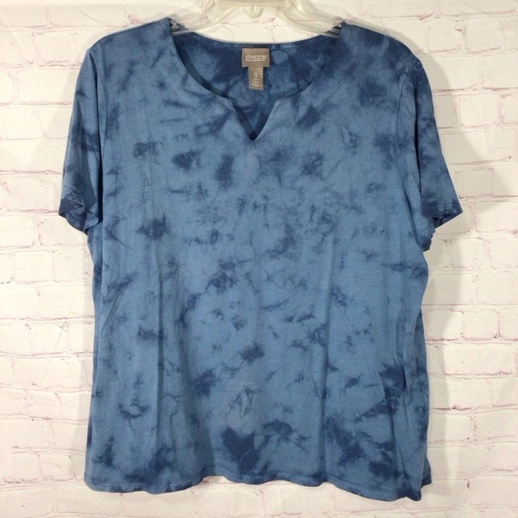 Chico's Tops - Chico’s Short Sleeve V-Neck Blue Tie-Dye Top - Size 3